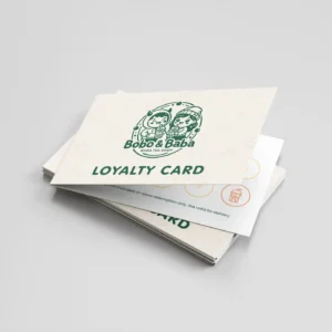 Premium folded business card printing with matt or gloss lamination.